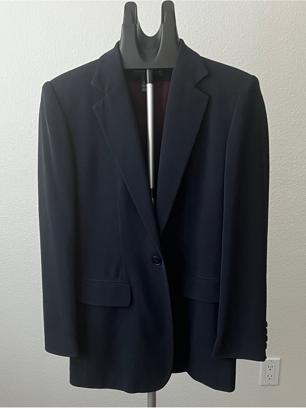 Lauren Ralph Lauren Navy Blazer Made USA Shoulder Pads Flap Pockets 4 Triacetate